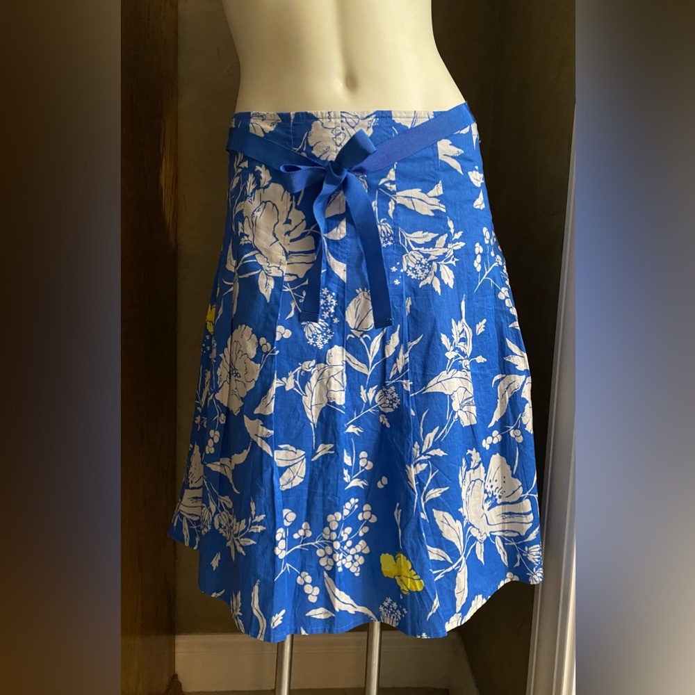 Vintage OLD NAVY Low Waist Pleated Floral Lined Blue Yellow White Skirt Women  8